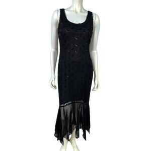 Joseph Ribkoff Vintage Black Sequin Asymmetrical  Hem Mesh Dress Size 8